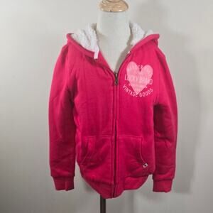 Lucky Brand Red Sherpa Lined Zip Hoodie Jacket Girls Size S 7/8 Cozy Casual